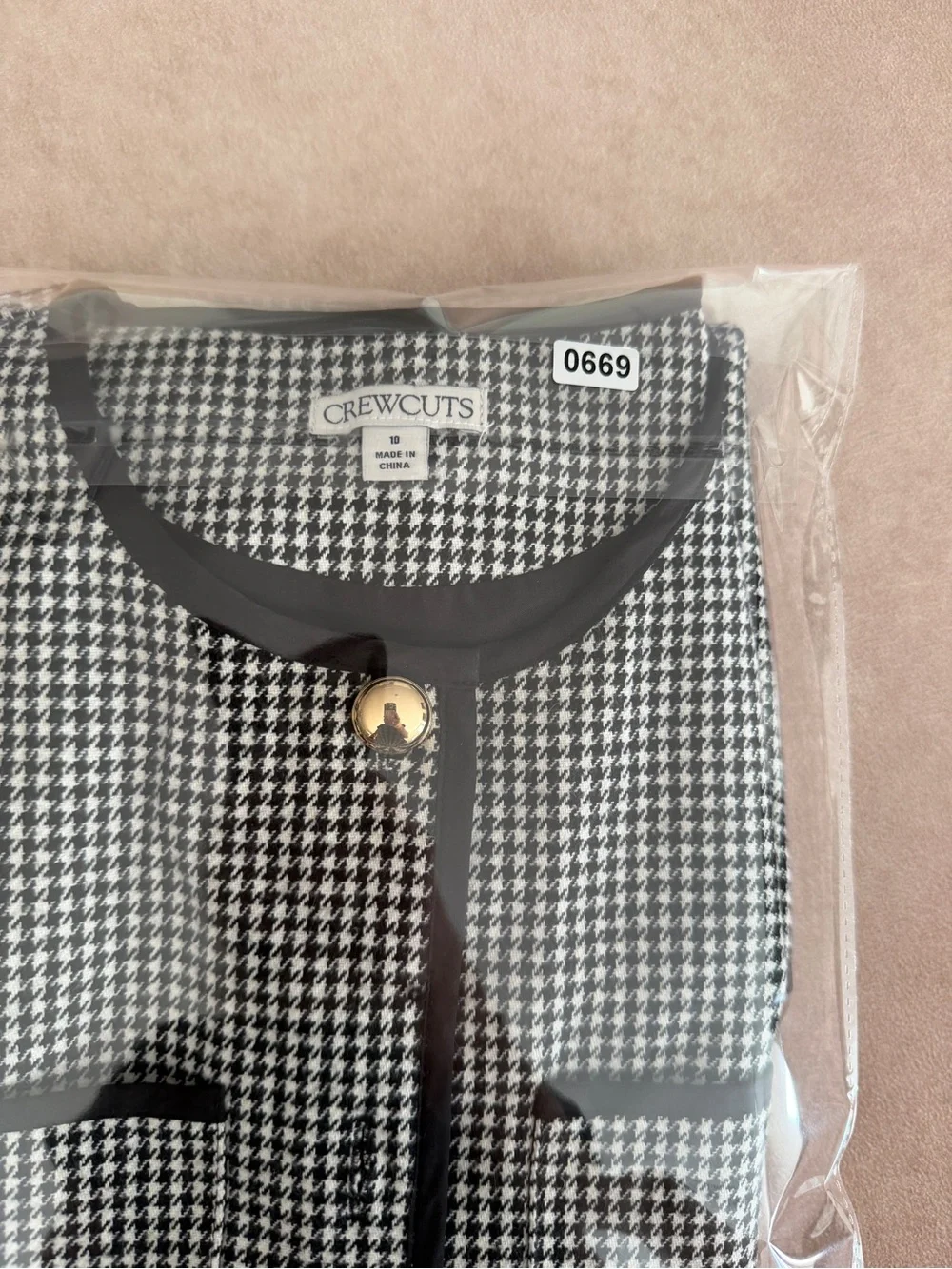 Crewcuts Girls' patch-pocket dress in houndstooth • size 10 • CC149